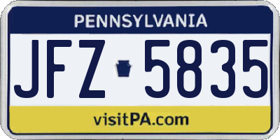 PA license plate JFZ5835
