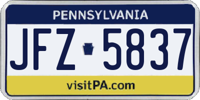 PA license plate JFZ5837