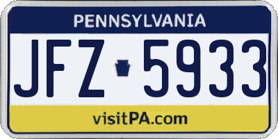 PA license plate JFZ5933