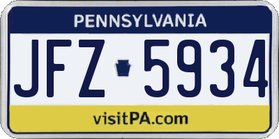 PA license plate JFZ5934