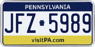 PA license plate JFZ5989