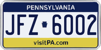 PA license plate JFZ6002