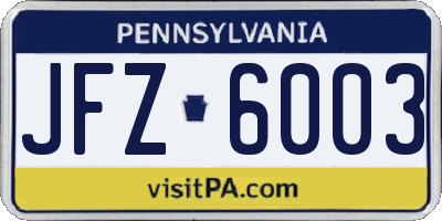 PA license plate JFZ6003