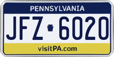 PA license plate JFZ6020