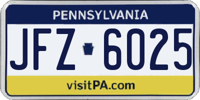PA license plate JFZ6025