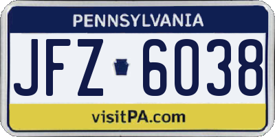 PA license plate JFZ6038