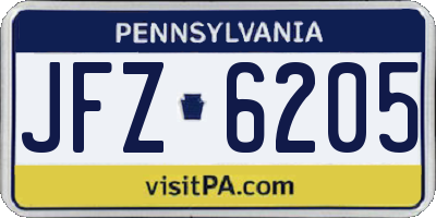 PA license plate JFZ6205