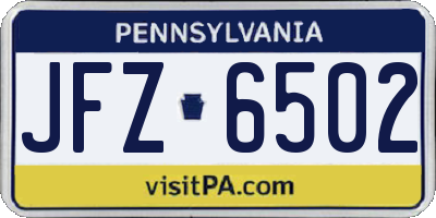 PA license plate JFZ6502