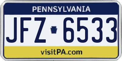 PA license plate JFZ6533