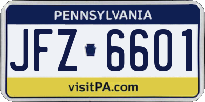 PA license plate JFZ6601