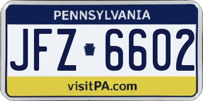 PA license plate JFZ6602