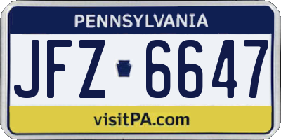 PA license plate JFZ6647