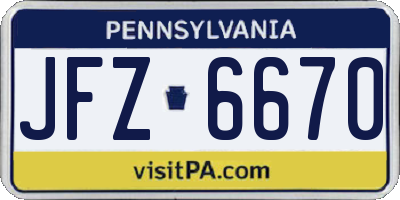PA license plate JFZ6670