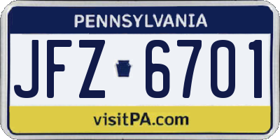 PA license plate JFZ6701