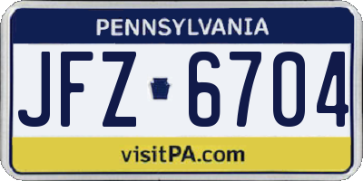 PA license plate JFZ6704