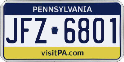 PA license plate JFZ6801