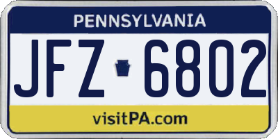 PA license plate JFZ6802