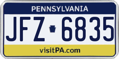 PA license plate JFZ6835