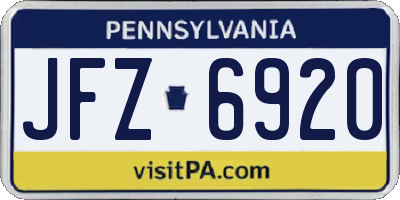 PA license plate JFZ6920