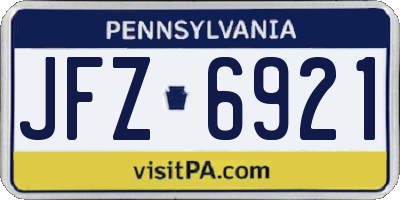 PA license plate JFZ6921