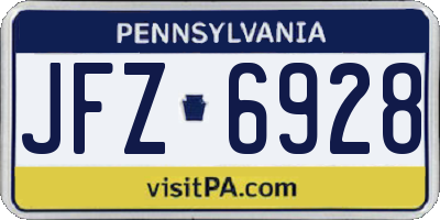 PA license plate JFZ6928