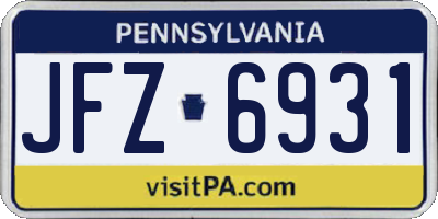 PA license plate JFZ6931