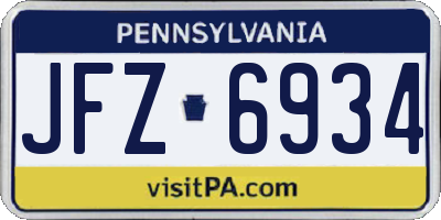 PA license plate JFZ6934
