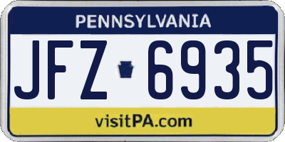 PA license plate JFZ6935