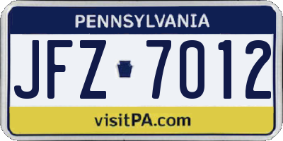 PA license plate JFZ7012