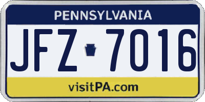 PA license plate JFZ7016