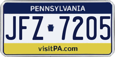 PA license plate JFZ7205