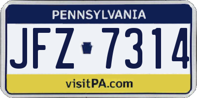 PA license plate JFZ7314