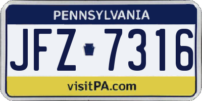 PA license plate JFZ7316