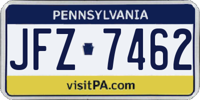 PA license plate JFZ7462