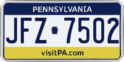 PA license plate JFZ7502