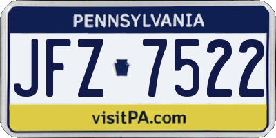 PA license plate JFZ7522