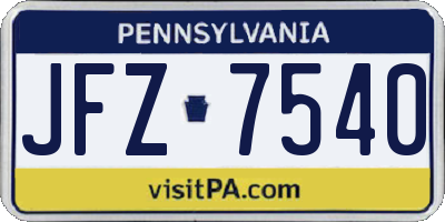 PA license plate JFZ7540