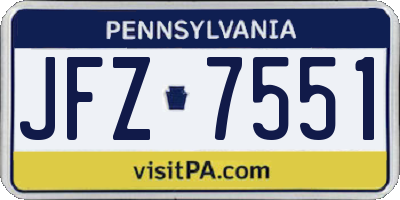 PA license plate JFZ7551