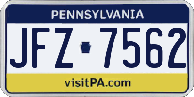 PA license plate JFZ7562