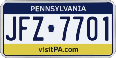 PA license plate JFZ7701