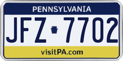 PA license plate JFZ7702