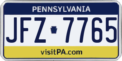 PA license plate JFZ7765