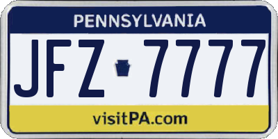 PA license plate JFZ7777