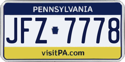 PA license plate JFZ7778