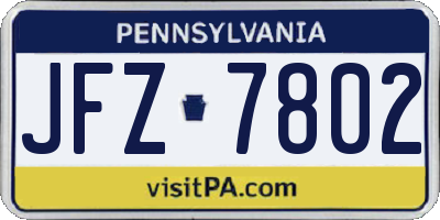 PA license plate JFZ7802