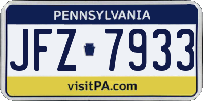 PA license plate JFZ7933