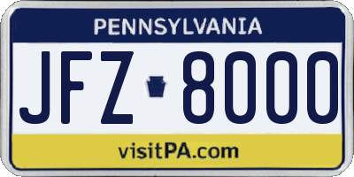 PA license plate JFZ8000