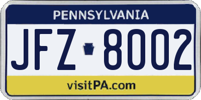 PA license plate JFZ8002