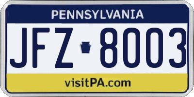 PA license plate JFZ8003