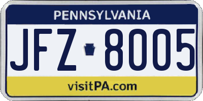 PA license plate JFZ8005